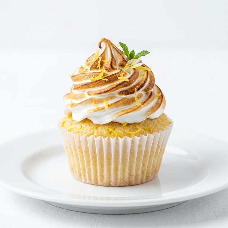 Cupcake citron meringué sans gluten, meringue flambée au moment