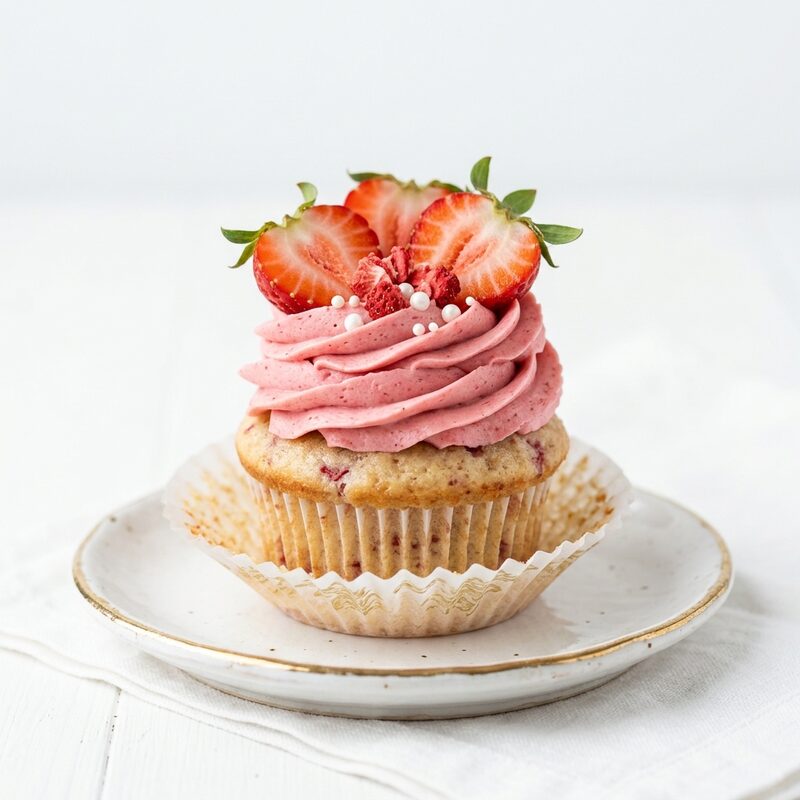 Cupcake aux fraises du Bas-du-Fleuve, chantilly rosée