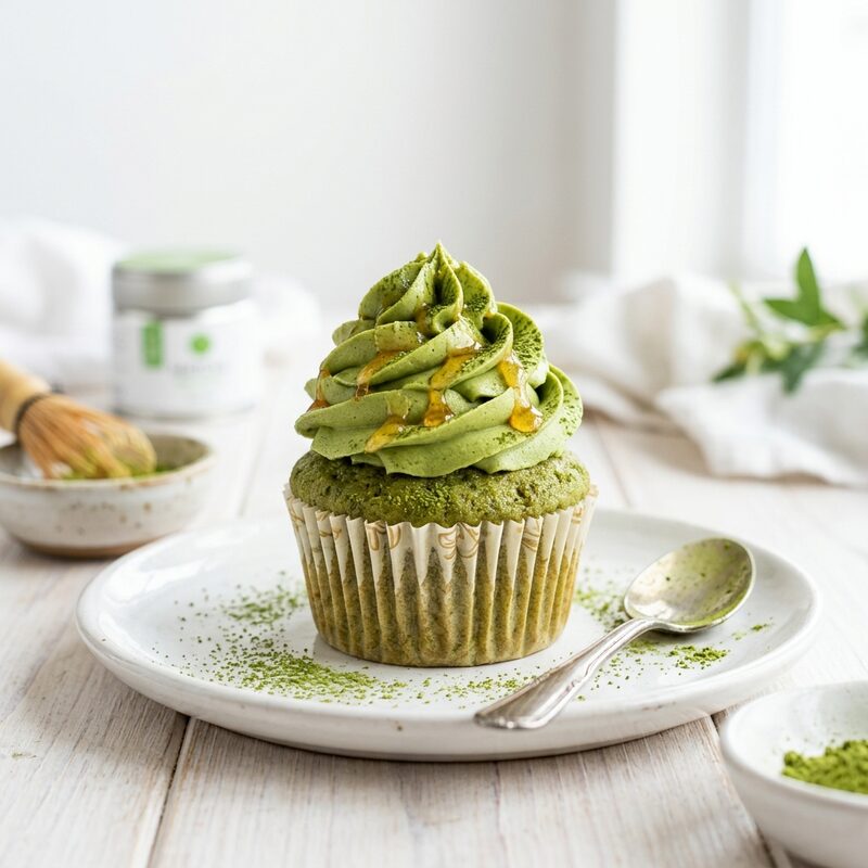 Thé matcha et miel, cupcake sans gluten